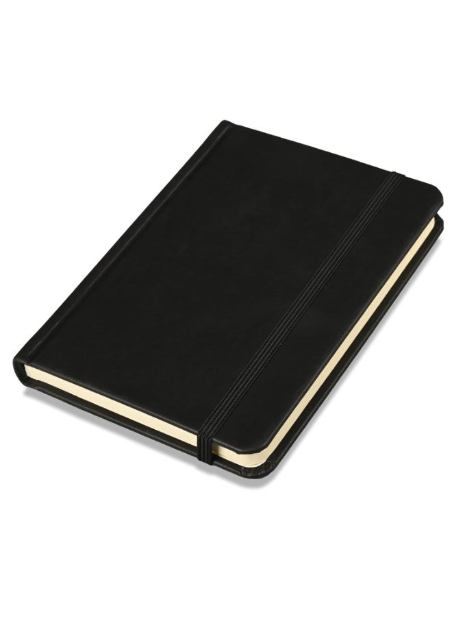 FIS® Hard Cover Notebook, Italian PU Materials, A6 Size(105x148mm), 240 Pages,Plain No Ruling,Round Corners with Elastic Band Closure,70gsm Italian Ivory Paper,1 Piece,Black Cover Color-FSNBPL1601 - Image 1